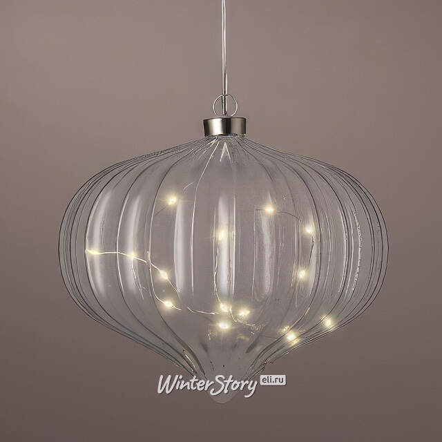 Подвесной светильник Луковка - Cristal Perfecto 21*20 см, 15 микро LED ламп, таймер, на батарейках, стекло Kaemingk