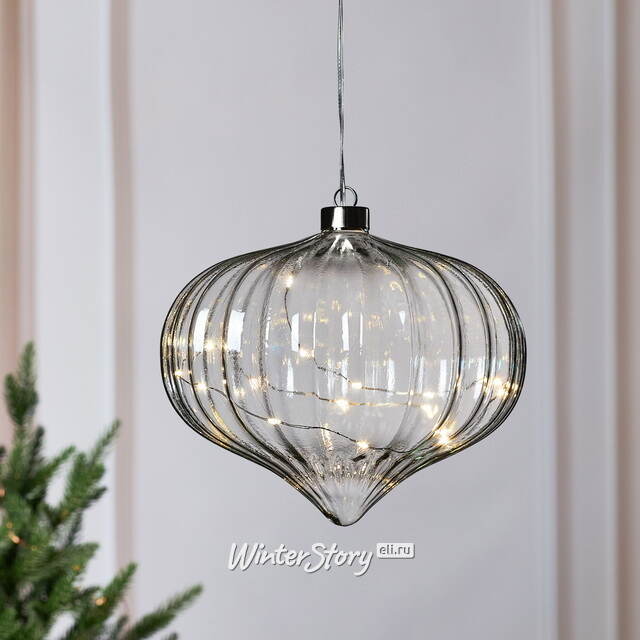 Подвесной светильник Луковка - Cristal Perfecto 21*20 см, 15 микро LED ламп, таймер, на батарейках, стекло Kaemingk