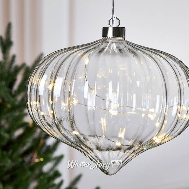 Подвесной светильник Луковка - Cristal Perfecto 21*20 см, 15 микро LED ламп, таймер, на батарейках, стекло Kaemingk