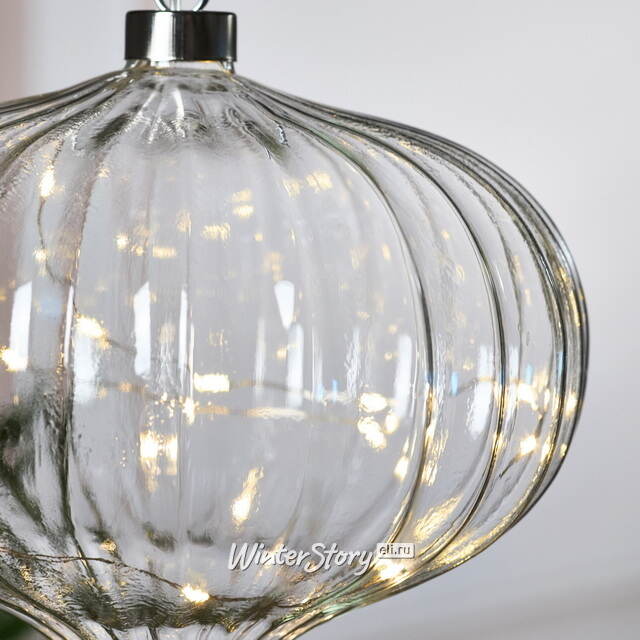 Подвесной светильник Луковка - Cristal Perfecto 21*20 см, 15 микро LED ламп, таймер, на батарейках, стекло Kaemingk