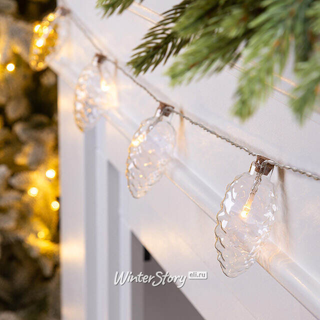 Светодиодная гирлянда Шишки - Cristal Perfecto 1.75 м, 8 теплых белых LED ламп, прозрачный ПВХ, на батарейках, IP20 Kaemingk