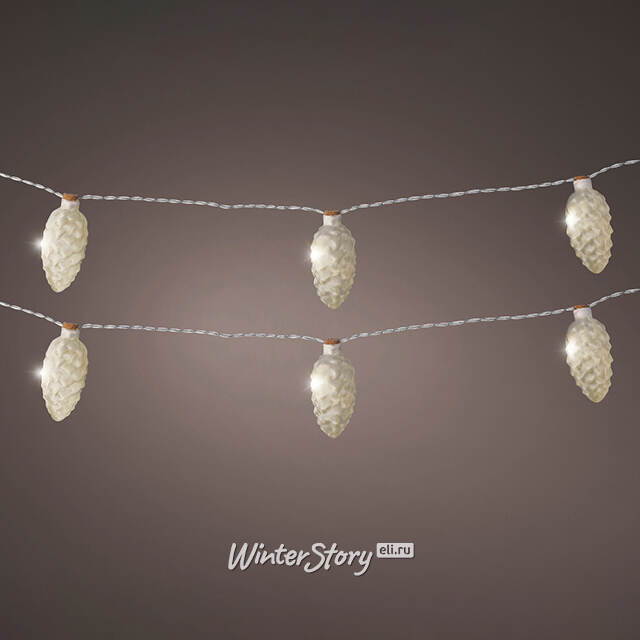 Светодиодная гирлянда Шишки - Perfecto 1.75 м, 8 теплых белых LED ламп, прозрачный ПВХ, на батарейках, IP20 Kaemingk