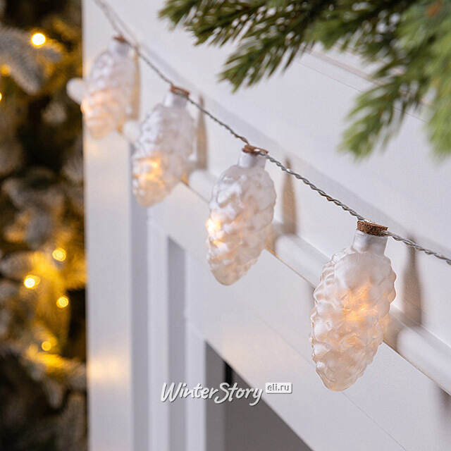 Светодиодная гирлянда Шишки - Perfecto 1.75 м, 8 теплых белых LED ламп, прозрачный ПВХ, на батарейках, IP20 Kaemingk