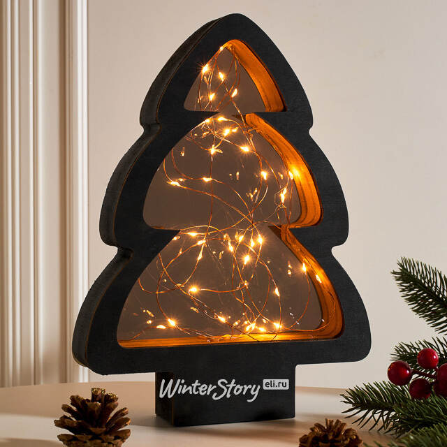 Новогодний светильник Елка Night light 28*21 см, 40 теплых белых микро LED ламп, на батарейках, IP20 Kaemingk