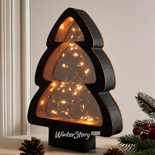 Новогодний светильник Елка Night light 28*21 см, 40 теплых белых микро LED ламп, на батарейках, IP20 Kaemingk