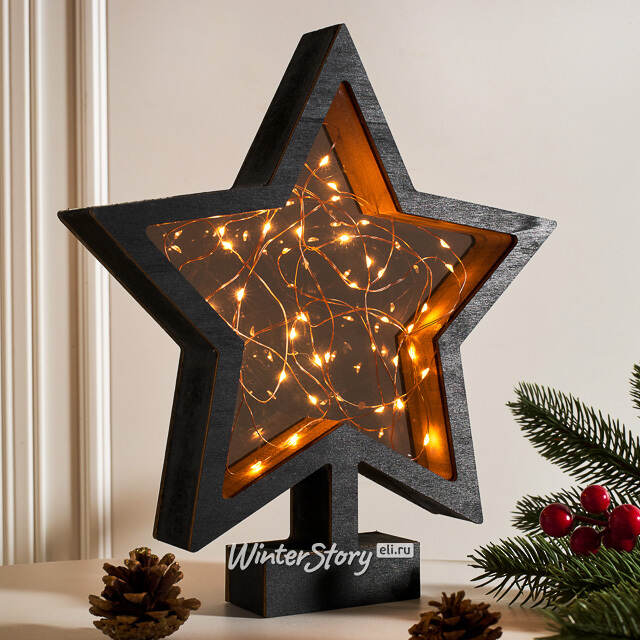 Декоративный светильник Звезда Night light 28*26 см, 40 теплых белых микро LED ламп, на батарейках, IP20 Kaemingk