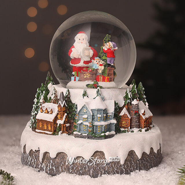 Снежный шар Санта в Харлеме 20 см, с подсветкой и музыкой, на батарейках Kaemingk