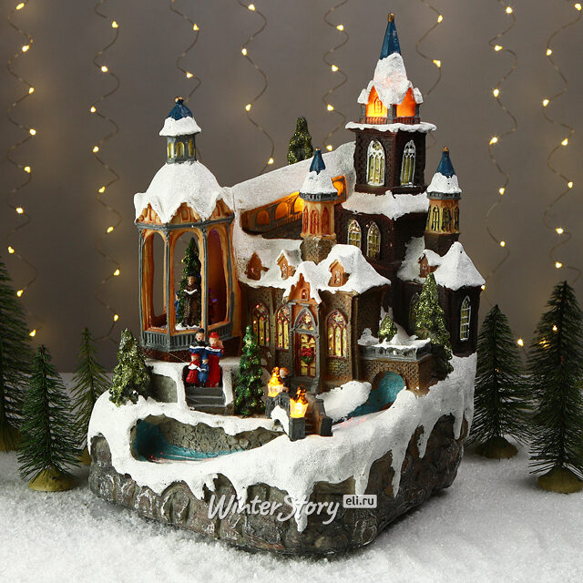 Новогодняя композиция Церквушка в Винтердорфе 36 см с подсветкой и движением Kaemingk