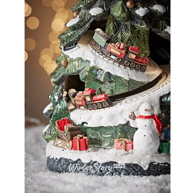 Светящаяся новогодняя композиция Нарядная елочка 38 см с движущимся поездом Kaemingk