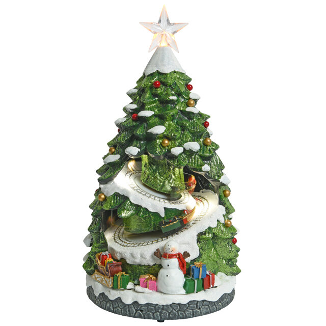 Светящаяся новогодняя композиция Нарядная елочка 38 см с движущимся поездом Kaemingk