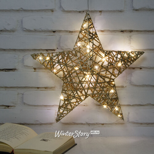 Светодиодная фигура Звезда Reggio Gold 40 см, 30 теплых белых LED ламп, на батарейках, IP20 Kaemingk