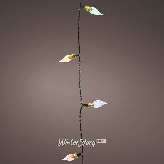 Светодиодная гирлянда на батарейках Vintage lights 4.9 м, 50 разноцветных LED ламп, зеленый ПВХ, контроллер, таймер Kaemingk