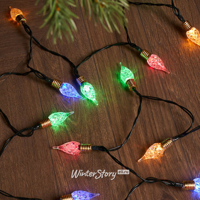 Светодиодная гирлянда на батарейках Vintage lights 4.9 м, 50 разноцветных LED ламп, зеленый ПВХ, контроллер, таймер Kaemingk