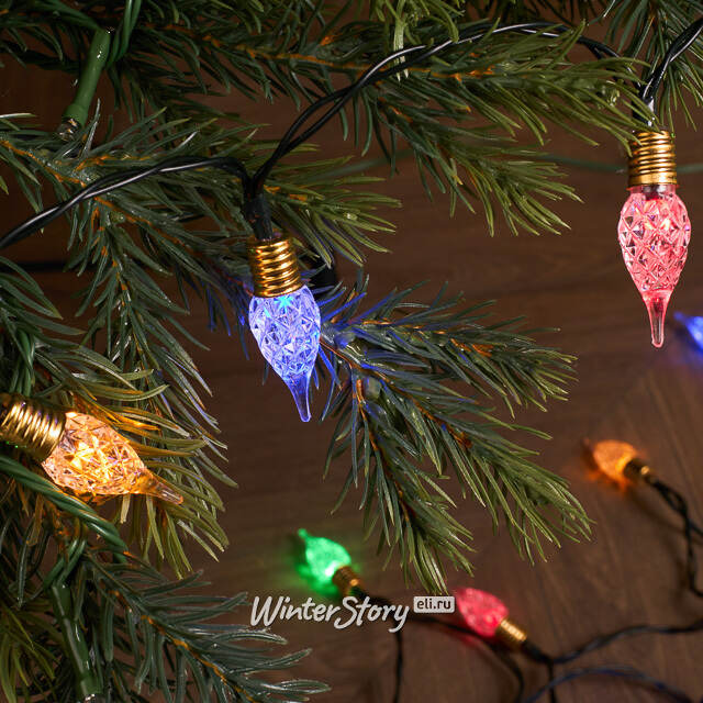 Светодиодная гирлянда на батарейках Vintage lights 4.9 м, 50 разноцветных LED ламп, зеленый ПВХ, контроллер, таймер Kaemingk