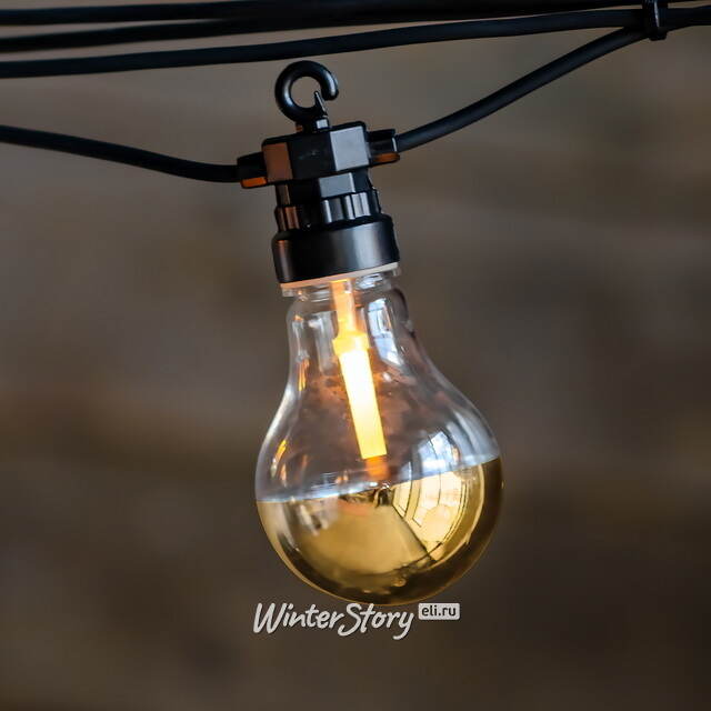 Ретро гирлянда Золото Эдисона, 20 ламп, экстра теплые белые LED, 9.5 м, черный ПВХ, соединяемая, IP44 Kaemingk (Кейминг)