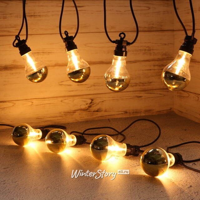 Ретро гирлянда Золото Эдисона, 20 ламп, экстра теплые белые LED, 9.5 м, черный ПВХ, соединяемая, IP44 Kaemingk (Кейминг)