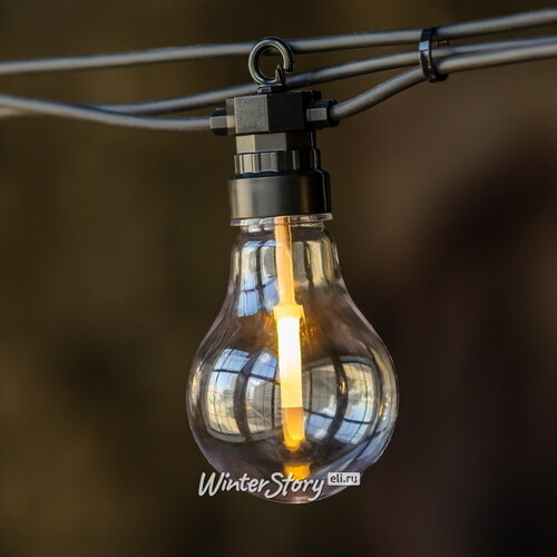 Ретро гирлянда Большие Лампочки, 20 ламп, теплые белые LED, 9.5 м, черный ПВХ, соединяемая, IP44 Kaemingk