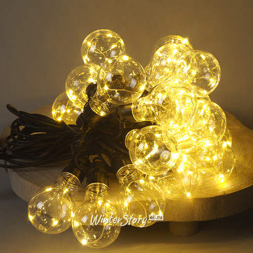 Гирлянда из лампочек Ретро Стиль, 20 ламп, теплые белые LED, 9.5 м, черный ПВХ, соединяемая, IP44 Kaemingk