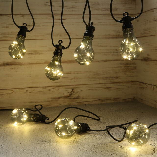 Гирлянда из лампочек Ретро Стиль, 20 дымчатых ламп, теплые белые LED, 9.5 м, черный ПВХ, соединяемая, IP44 Kaemingk (Кейминг)