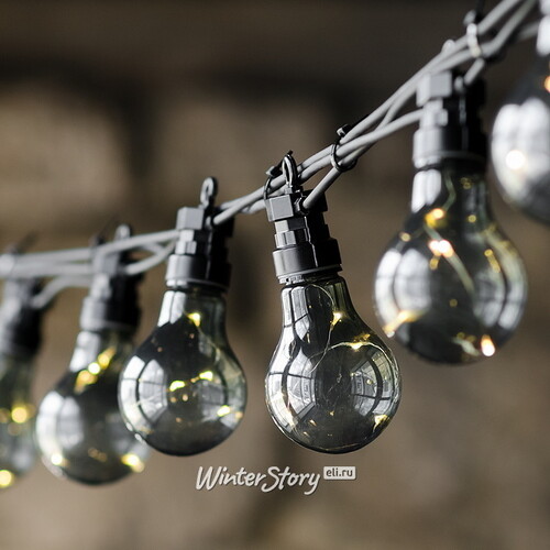 Гирлянда из лампочек Ретро Стиль, 20 дымчатых ламп, теплые белые LED, 9.5 м, черный ПВХ, соединяемая, IP44 Kaemingk