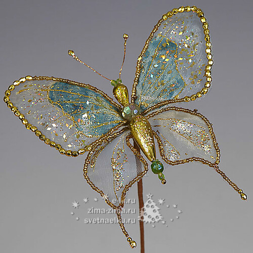Елочное украшение Бабочка изумрудно-золотая, 25см