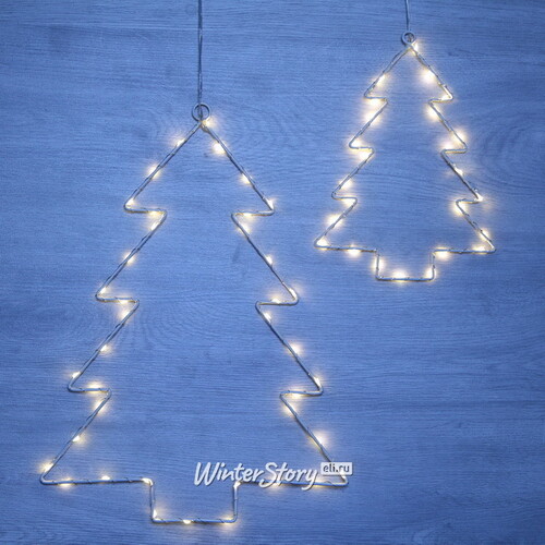 Подвесная елка со светодиодами Норманд 26 см 25 теплых белых мини LED ламп, на батарейках, IP44 Kaemingk