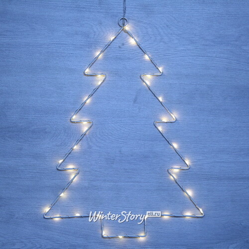 Подвесная елка со светодиодами Норманд 26 см 25 теплых белых мини LED ламп, на батарейках, IP44 Kaemingk