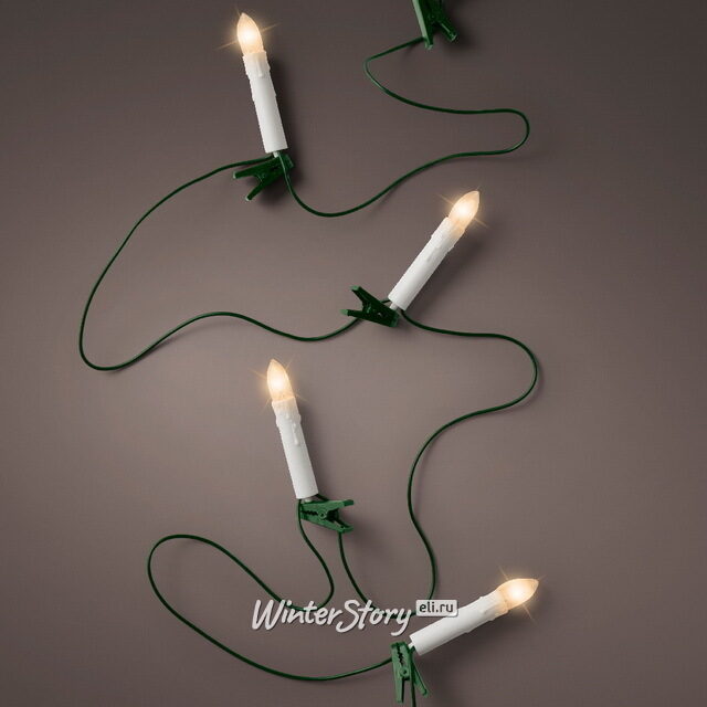 Гирлянда Оплавленные Cвечи 30 граненых ламп на клипсах 12 м, зеленый ПВХ, IP20 Kaemingk