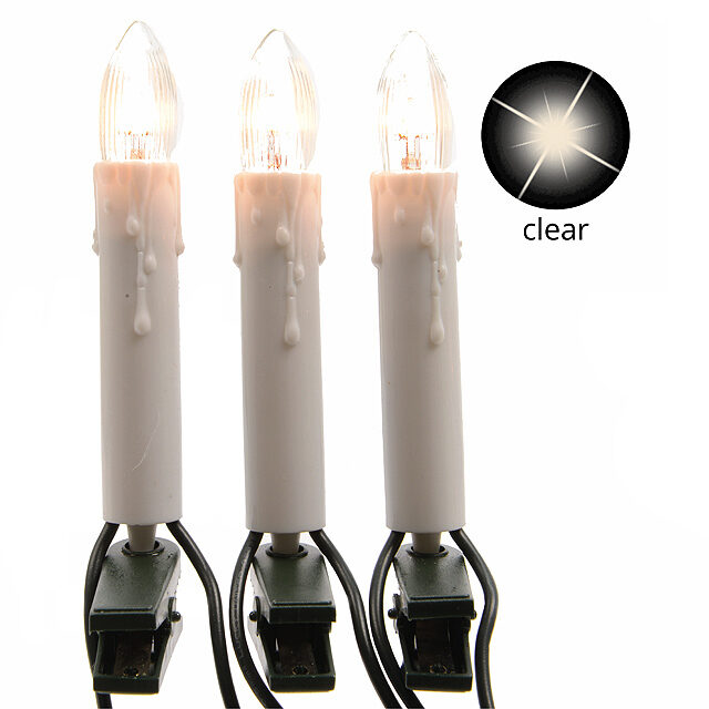 Гирлянда Оплавленные Cвечи 30 граненых ламп на клипсах 12 м, зеленый ПВХ, IP20 Kaemingk