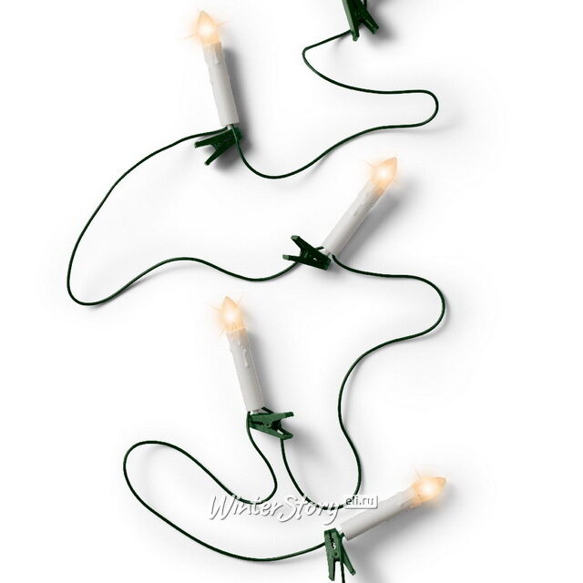 Гирлянда Оплавленные Cвечи 30 граненых ламп на клипсах 12 м, зеленый ПВХ, IP20 Kaemingk