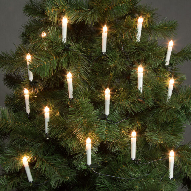 Гирлянда Оплавленные Cвечи 30 граненых ламп на клипсах 12 м, зеленый ПВХ, IP20 Kaemingk