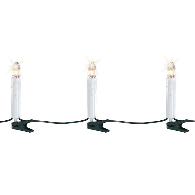 Гирлянда Оплавленные Cвечи 30 граненых ламп на клипсах 12 м, зеленый ПВХ, IP20 Kaemingk