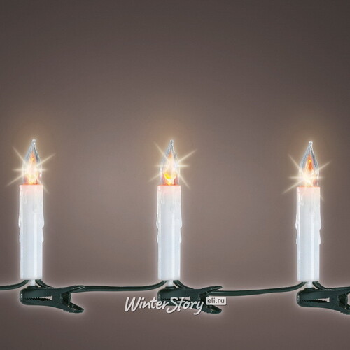 Гирлянда Мерцающие Свечи 15 прозрачных ламп на клипсах 6 м, зеленый ПВХ, IP20 Kaemingk