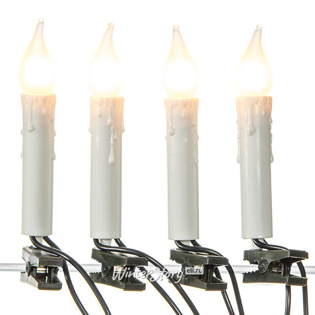 Гирлянда Оплавленные Свечи 16 матовых ламп на клипсах 6 м, зеленый ПВХ, IP20 Kaemingk