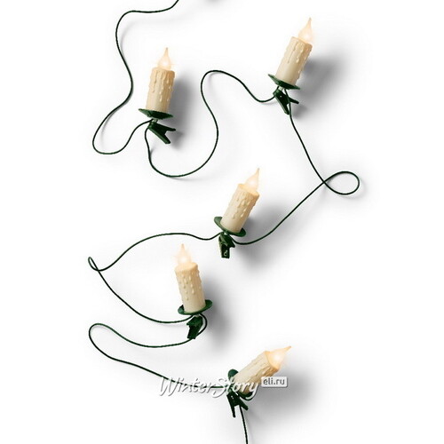 Гирлянда Гигантские оплавленные Cвечи 30 матовых белых ламп на клипсах 12 м, зеленый ПВХ, IP20 Kaemingk