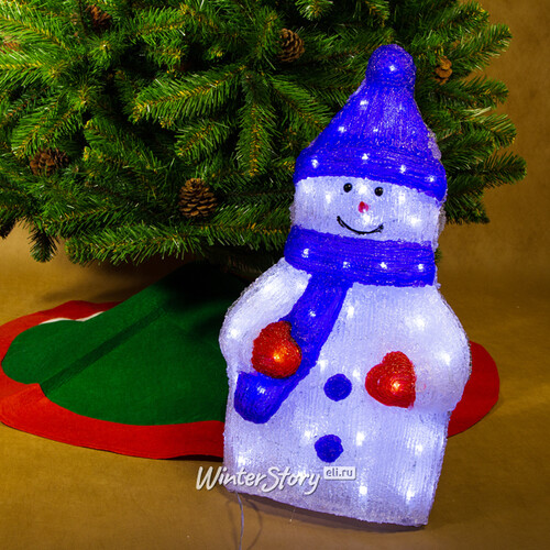Светящаяся фигура Снеговик в синей шапке 57 см, 40 LED ламп, IP44 Kaemingk