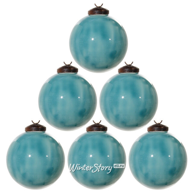 Набор винтажных шаров Бирюзовая Лагуна 8 см, 6 шт, стекло ShiShi