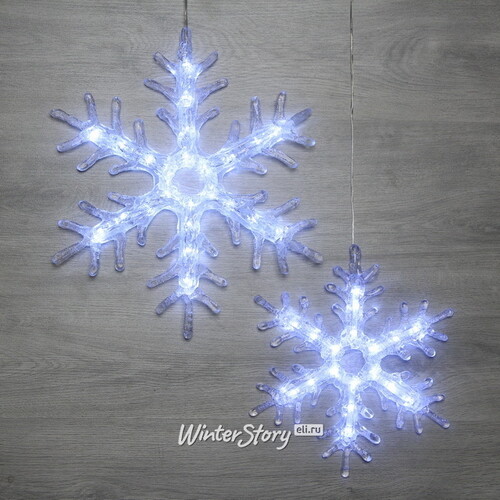 Светящаяся снежинка Кристалл 40 см, 22 холодные белые LED лампы, IP44 Kaemingk