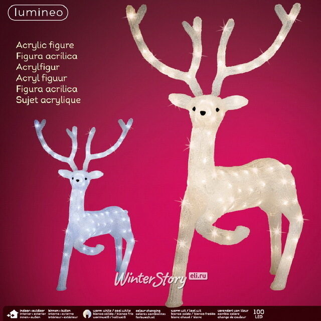 Светодиодный олень Леонард в северном танце 103 см, 100 теплых/холодных белых LED ламп, IP44 Kaemingk