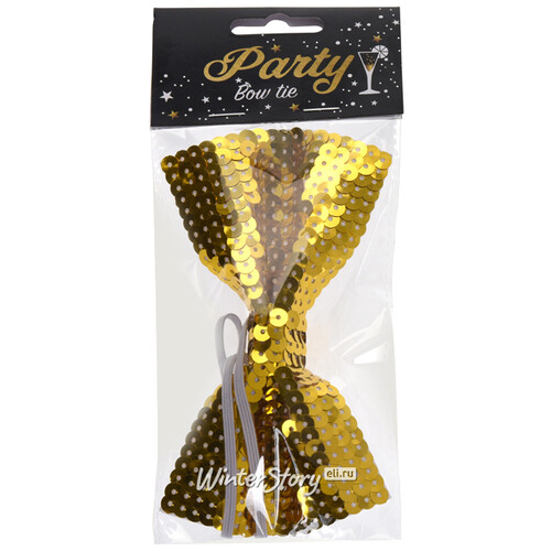 Карнавальный галстук-бабочка Golden Party с пайетками 13*8 см Koopman
