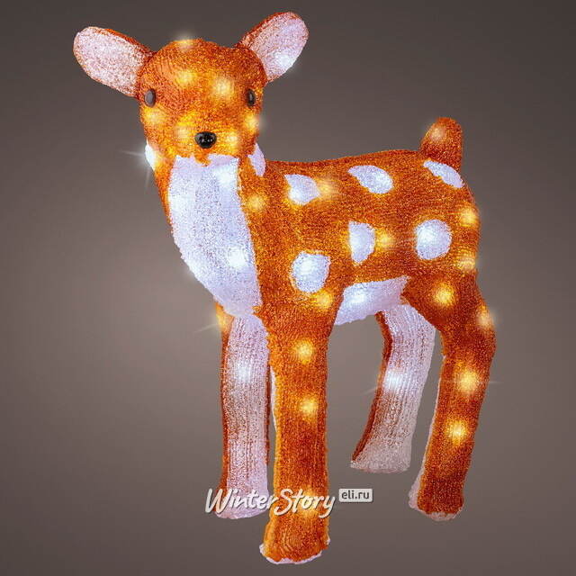 Светящийся олень Брэнсон 38 см, 60 холодных белых LED ламп, таймер, IP44, уцененный Kaemingk