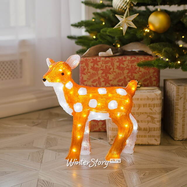 Светящийся олень Брэнсон 38 см, 60 холодных белых LED ламп, таймер, IP44, уцененный Kaemingk