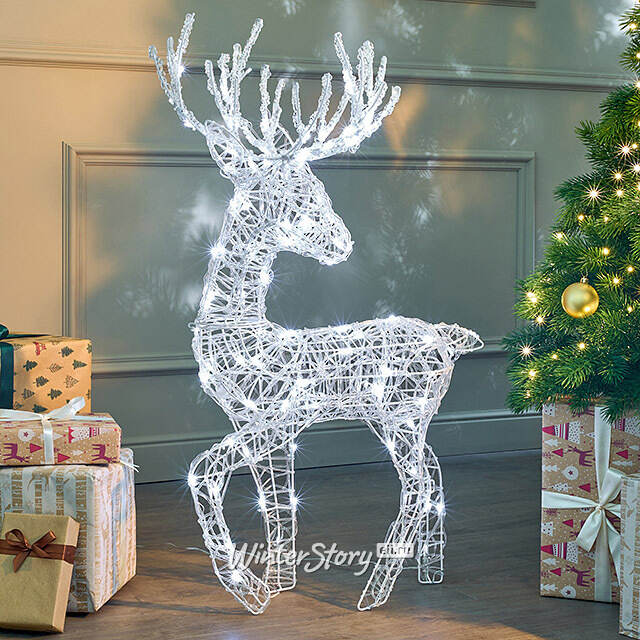 Светящийся олень Гастон 94 см, 100 холодных белых LED ламп с мерцанием, таймер, IP44 Kaemingk