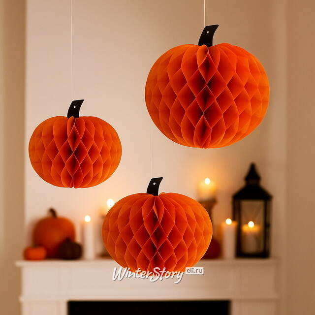 Набор бумажных подвесных украшений Тыквы 19-30 см, 3 шт Koopman