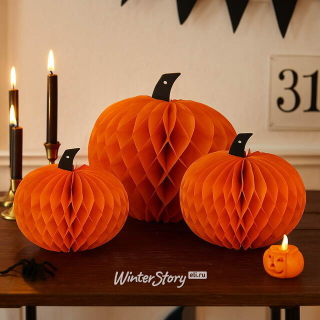 Набор бумажных подвесных украшений Тыквы 19-30 см, 3 шт Koopman