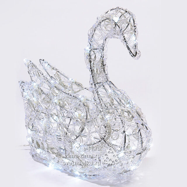 Лебедь светящийся "Ажурный", 60 см, уличный, прозрачные акриловые нити, 100 холодных белых LED ламп Kaemingk