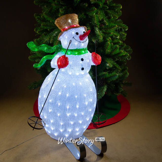 Светящаяся акриловая фигура Снеговик на лыжах 85 см, 200 LED лампочек, IP44, уцененная Kaemingk