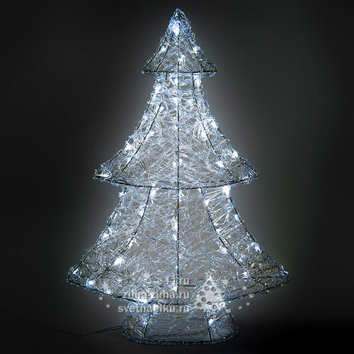 Ель светящаяся Ажурная, 90 см, уличная, прозрачные акриловые нити, 120 холодных белых LED ламп Kaemingk