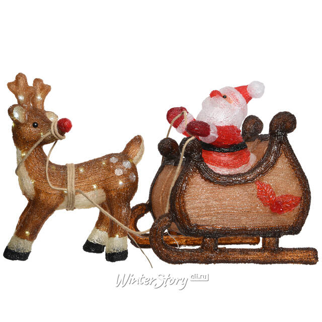 Светодиодная акриловая фигура Рождественские сани с Сантой 47 см, 90 LED ламп, IP44, уцененная Kaemingk