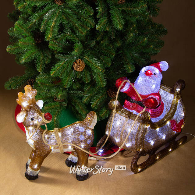 Светодиодная акриловая фигура Рождественские сани с Сантой 47 см, 90 LED ламп, IP44, уцененная Kaemingk